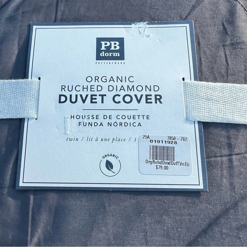 Pottery Barn Dorm Ruched Diamond Organic Duvet Cover Gray Twin Cotton